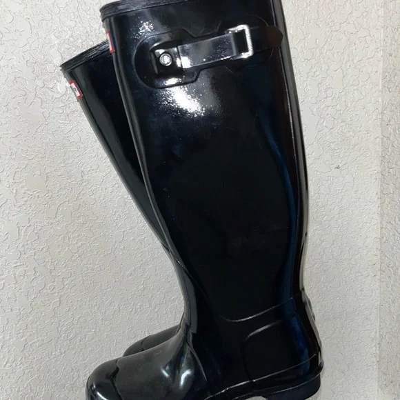 Hunter Original Tall Gloss Rain Boots Black Women’s - Picture 3 of 12